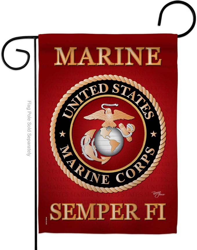 US Marine Corps Garden Flag Decor USMC Semper Fi Armed Forces Official United State Decorations Yard Military Memorabilia Banner Remembrance Wall Tapestry Retire Veteran Memorial Day Gifts Made In USA