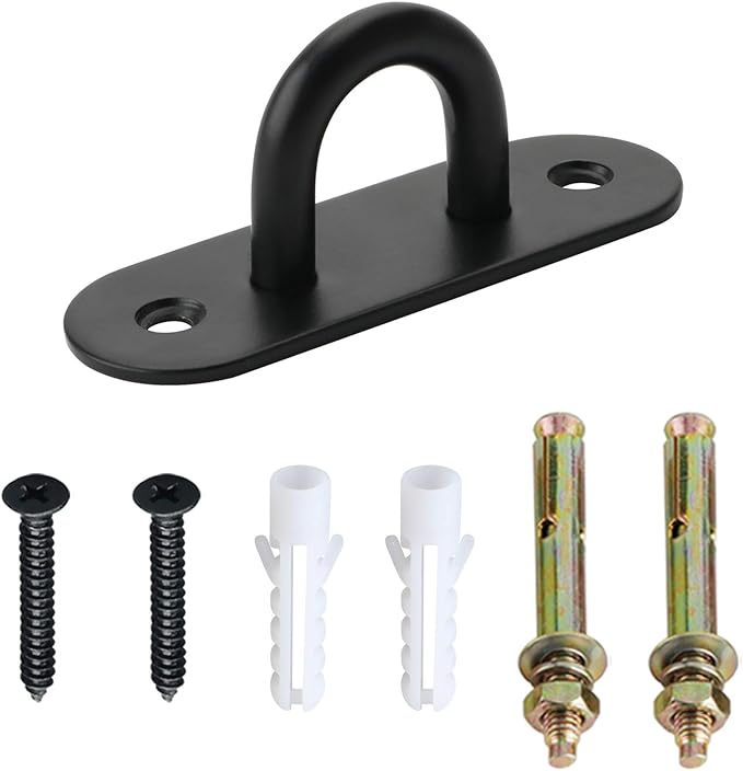 SAYAYO 6 PCS Pad Eye Plate Hooks U Ceiling Hook for Hanging Plants Outdoor Lights Swing Suspension Marine Hardware Staple Hook Loop with Screws Stainless Steel Wall Mount (Black)