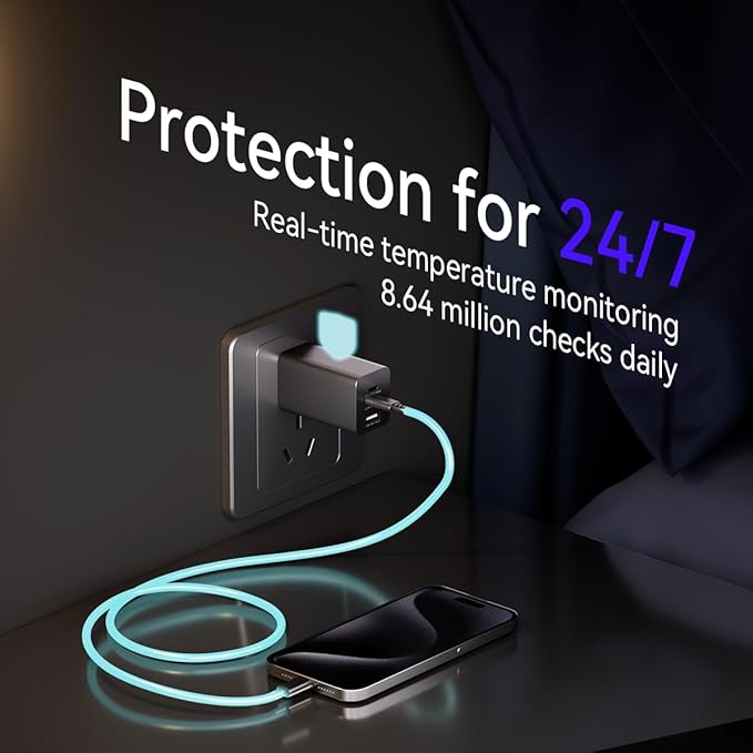 USB C Charger Block 65W Fast Charging, 3-Port USB C Charger with 5FT Cable, Foldable Plug Design for Travel, USB Charger Block Compatible with MacBook, Tablet, 16/15/14/Pro, Galaxy S24 and More