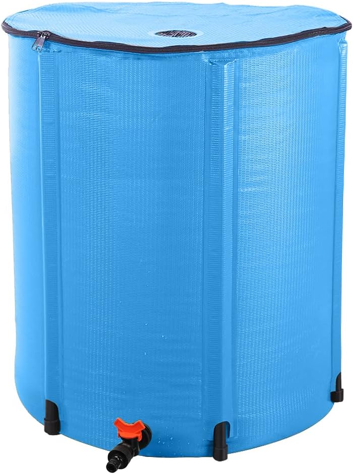 Collapsible Rain Barrel, 50 Gallon Portable Rainwater Collection System, Rain Catcher Barrel, Water Storage Tank with Spigots and Overflow Kit, Rain Water Barrel Collector for Garden, Blue