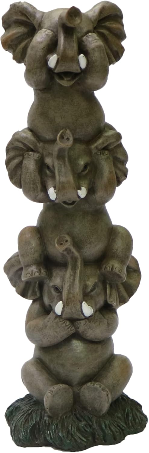 Nature's Mark See Hear Speak No Evil Elephants Totem Statue 9" Tall Jungle Safari Wildlife Acrobatic Elephants Figurine Decor Sculpture Pole Resin Home Decorative Accent (Gray)