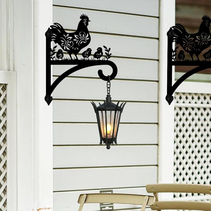 peacoblue Iron Plant Hangers Hooks for Outdoor Indoor Hanging Plants Flower Fern Pots Lantern Bird Feeder 12"x15" Weather Resistant Metal Wall Holder for Porch Garden Farmhouse(Hen and Chicks)