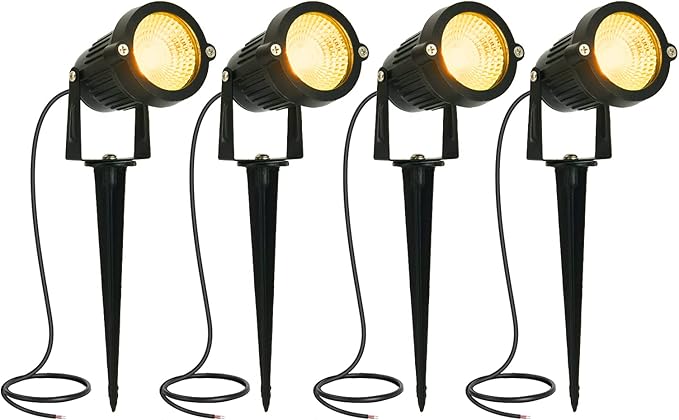 LED Landscape Spotlights Low Voltage 5W 12V 24V Garden Pathway Lights Waterproof IP66 Warm White Walls Trees Flags Outdoor Landscape Lights with Stakes