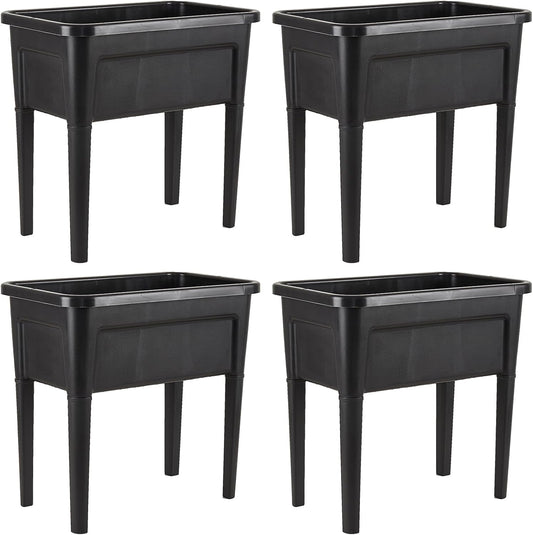 4 Pcs Plastic Raised Garden Beds with Legs，16 Gallon Outdoor Elevated Garden Planter Box，Perfect for Flowers, Vegetables, and Herbs