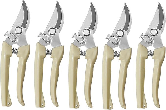 5pcs Garden Flower Shears Pruning Shears 6.9 inches Scissors Heavy Duty Plant Scissors for Cutting Flowers, Trimming Plants, Bonsai, Fruits Picking (White Handle 5pcs)