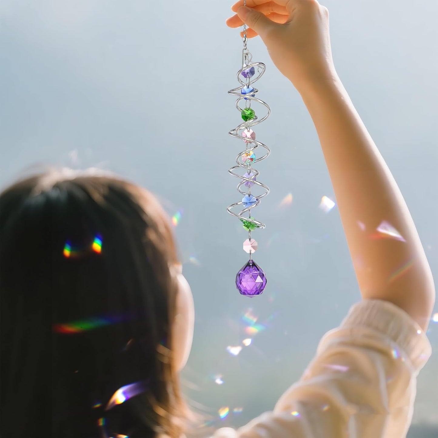 H&D HYALINE & DORA 5 Pack Sun Catchers Crystal Suncatchers for Windows Hanging Gazing Ball Spiral Tail Wind Spinners for Yard and Garden Indoor Home Decor