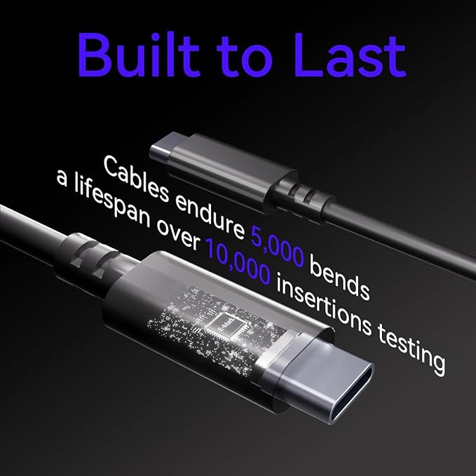 USB C Charger Block 65W Fast Charging, 3-Port USB C Charger with 5FT Cable, Foldable Plug Design for Travel, USB Charger Block Compatible with MacBook, Tablet, 16/15/14/Pro, Galaxy S24 and More