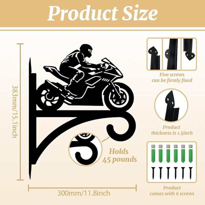 peacoblue Iron Plant Hangers Hooks for Outdoor Indoor Hanging Plants Flower Fern Pots Lantern Bird Feeder,11.8"x15.1" Weather Resistant Metal Wall Holder for Porch Garden Farmhouse(Motorcycle)