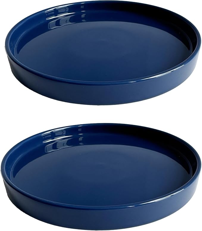 2 Pack Ceramic Plant Saucer Pot Tray 8 Inch, Planter Saucers 4 5 6 7 8 9 10 11 12 Inch for Indoors Outdoor, Durable Sturdy Flower Drainage Tray for Glazed Pots Base (8.5 Inch Blue)