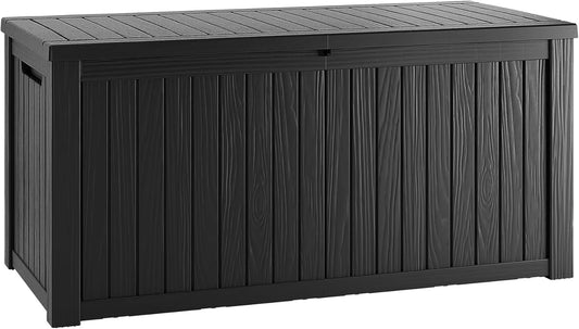 TARKARI 180 Gallon Lockable Resin Deck Box, Waterproof & UV-Resistant Outdoor Storage Box for Outdoor Cushion Storage, Garden Tools & Pool Accessories Storage, Black