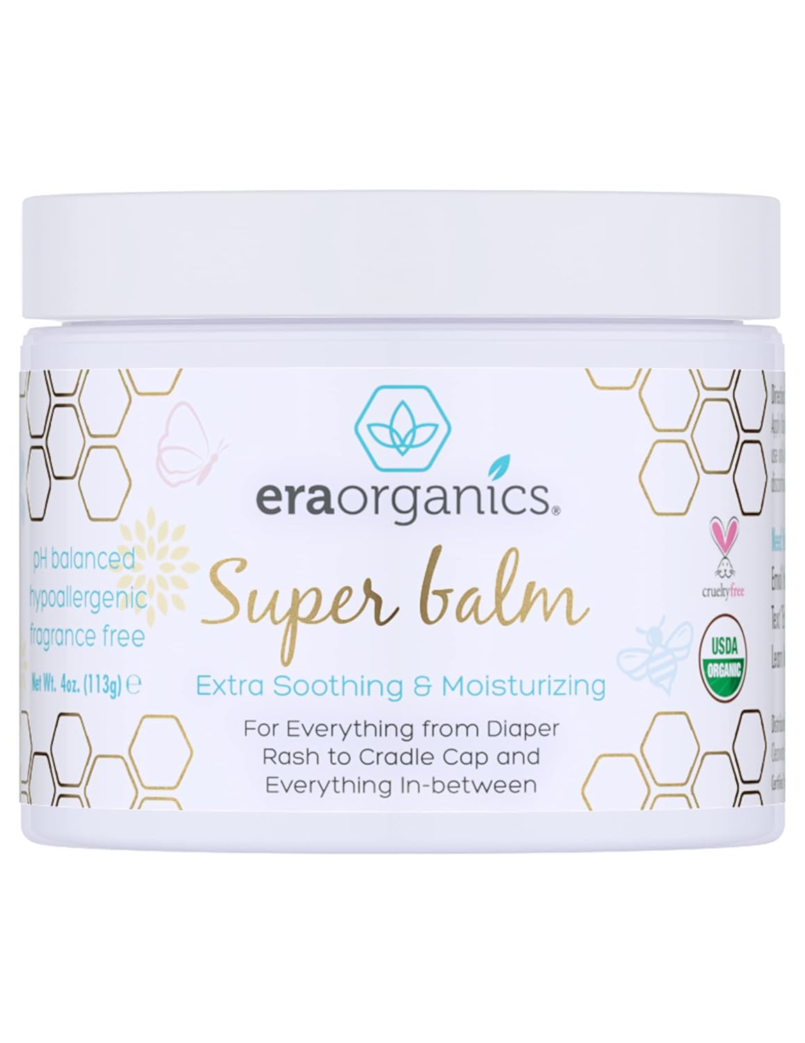 Era Organics Healing Ointment for Babies - USDA Certified Organic Natural Moisturizer Gentle on Sensitive Skin Prone To Baby Eczema, Cradle Cap (Infant Seborrheic Dermatitis), Rashes, Hives 4oz