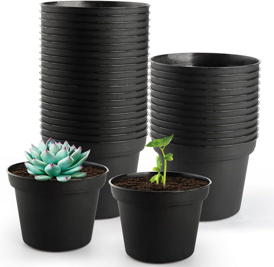 60 Pack 3 Inch Black Nursery Pots - Plastic Seedling, Seed Starter, Germination Pots with Drainage for Plants, Succulents, Flowers, Transplanting Gardening Gifts