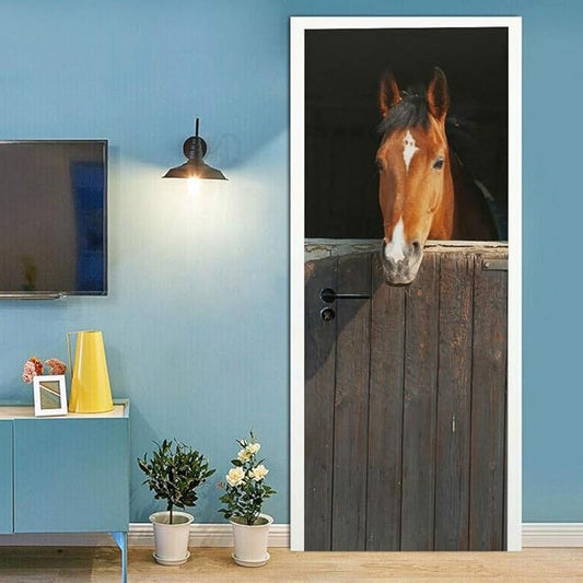 3D Peel and Stick Wall Mural - Horse - Self-Adhesive Removable PVC Waterproof Door Poster for Bedroom & Living Room - 30.3" x 78.7"