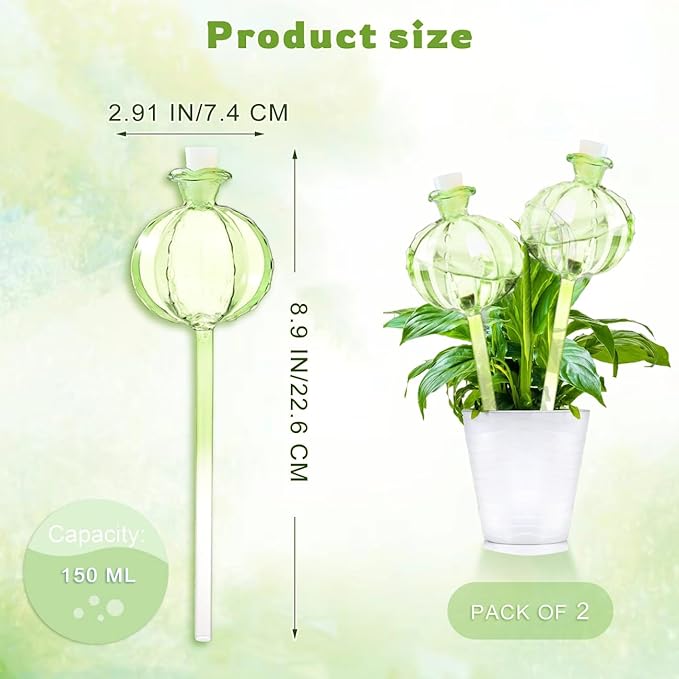 2 PCS Plant Self Watering Globes 8.9 Inch Plant Watering Devices Colorful Glass Self Watering Planter Insert for Indoor Outdoor Plants
