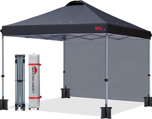 MASTERCANOPY Durable Pop-up Canopy Tent with 1 Sidewall (10'x10',Black)