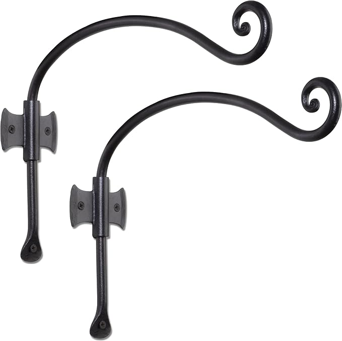RTZEN Plant Hangers Outdoor or Indoor - Wrought Iron Metal Hanger Indoor Hook - Heavy Duty Wall Bracket Hooks for Hanging Plants Baskets Lanterns Wind Chimes - 2 Pack (Black Axe-Shape Hooks)