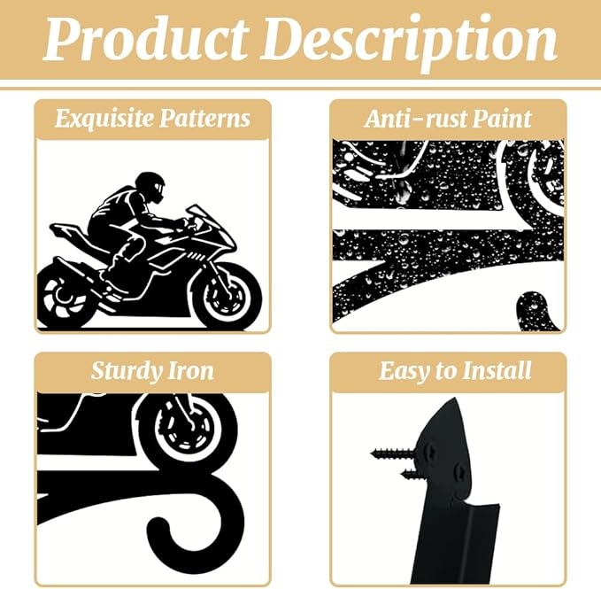 peacoblue Iron Plant Hangers Hooks for Outdoor Indoor Hanging Plants Flower Fern Pots Lantern Bird Feeder,11.8"x15.1" Weather Resistant Metal Wall Holder for Porch Garden Farmhouse(Motorcycle)