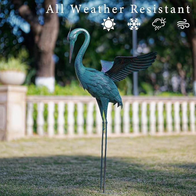 44'' Blue Heron Garden Statue, Large Crane Outdoor Statue, Crane Metal Yard Art for Outside Backyard, Pond, Patio, Lawn Decor