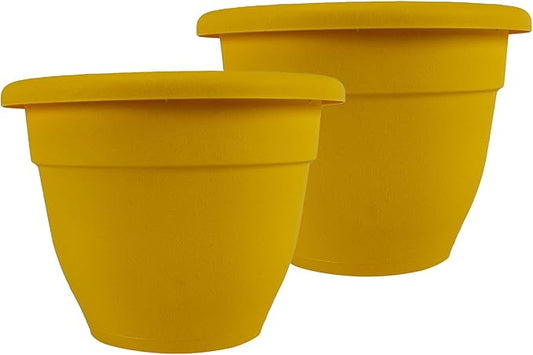 The HC Companies 20 Inch Caribbean Planter - Lightweight Indoor Outdoor Plastic Plant Pot for Herbs and Flowers, Honey (Pack of 2)