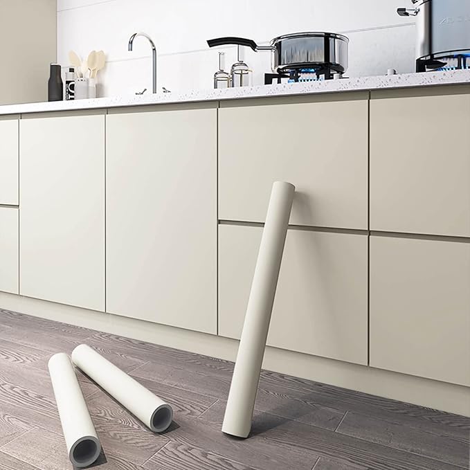 Dimoon 236''x15.7'' Cream Skin Peel and Stick Wallpaper Contact Paper Modern Self Adhesive Wall Paper Removable Renter Friendly Textured Solid Color Cabinet Vinyl Roll (236''x15.7'',Cream Skin)