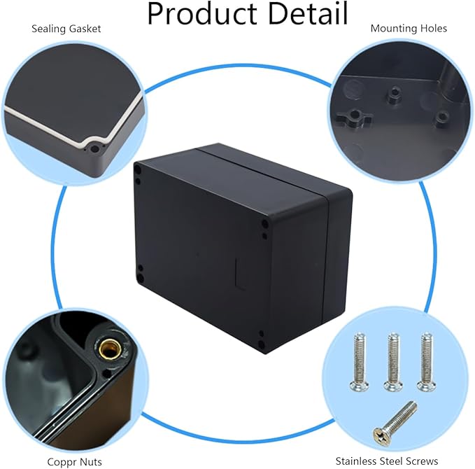 Project Box IP65 Waterproof Junction Box ABS Plastic Black Electrical Boxes DIY Electronic Project Case Power Enclosure 6.3x4.33x3.54 inch (160x110x90 mm)