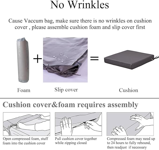 20 x 20 Inch Outdoor Chair Cushions for Patio Furniture UV Resistant Non Slip Waterproof Replacement Patio Seat Cushion with Ties Set of 2, Dark Grey