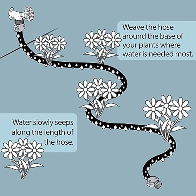 Garden Flat Soaker Hose 50 Ft for Garden Beds, Water Hose Linkable Irrigation System Lightweight and Easy Gardening Yard Work Watering Plants and Flowers