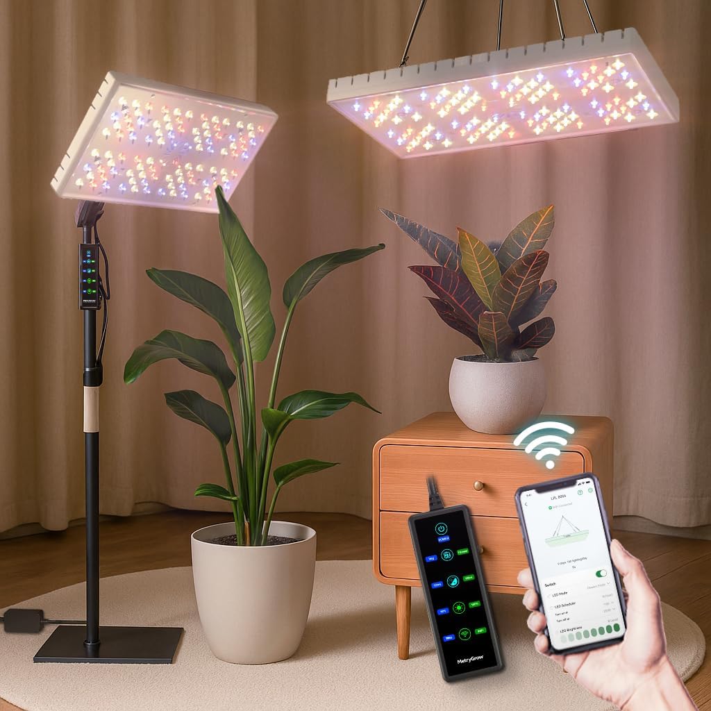 Grow Lights for Indoor Plants, [Smart APP & Expansive 2x2 Ft Coverage] Genuine 48Watt LED Full Spectrum Standing/Hanging Growing Plant Lamps, 8-Level Brightness, 270°Folding, 360°Rotation