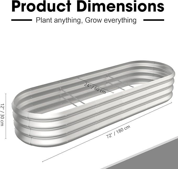 6x2x1ft Oval Galvanized Raised Garden Bed Outdoor 9-in-1 Large Metal Modular Planter Box Raised Beds for Gardening,Vegetables,Fruits,Flowers & Herbs (Silver)