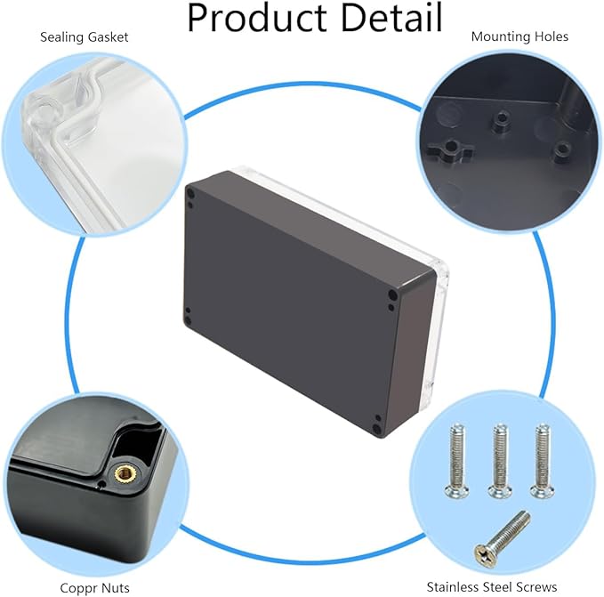 Project Box IP65 Waterproof Junction Box ABS Plastic Black Electrical Boxes DIY Electronic Project Case Power Enclosure Clear Cover 7.87"x4.72"x2.2"