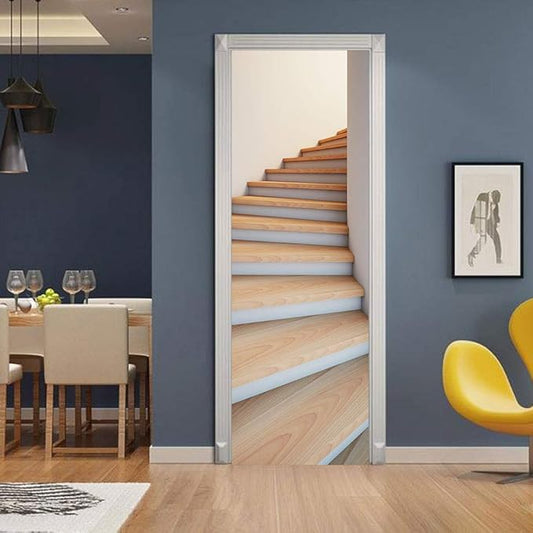 3D Door Stickers Murals - Stairs - Peel and Stick - Waterproof & Washable - Matt Finish - Modern Style - White - 37.4" x 84.6"