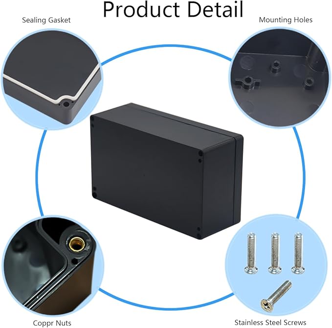 Project Box ABS Plastic Black Electrical Boxes IP65 Waterproof DIY Electronic Junction Box Power Enclosure 7.87 x4.72 x2.95 inch (200x120x75 mm)