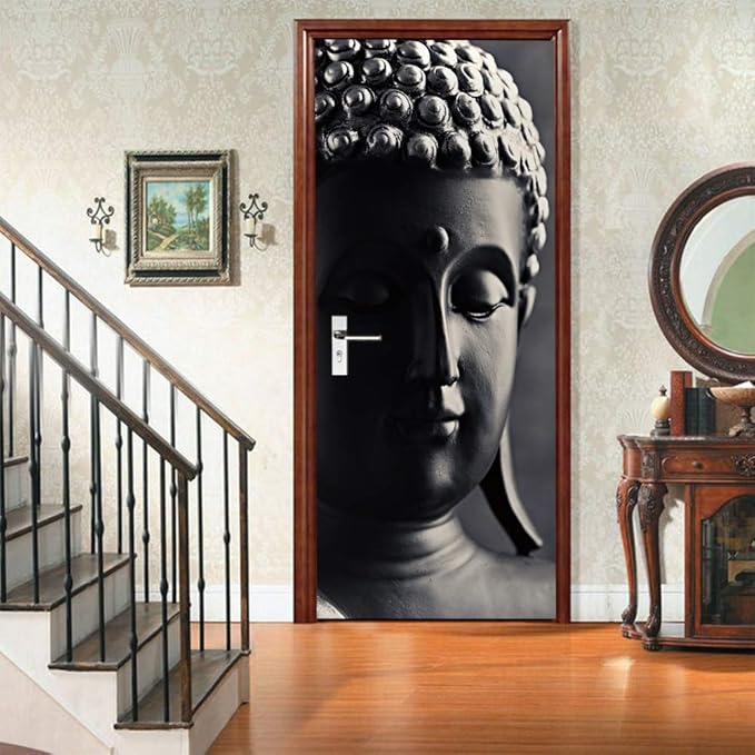 3D Door Stickers - Buddha Statue - Peel & Stick Wallpaper - Self-Adhesive Decals - Removable PVC - Waterproof - Bedroom/Living Room - 37.4" x 78.7"
