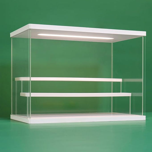NONEMEY Clear Acrylic Display Case Stand with Led Light 2/3/4/5/6 Tier Storage Box Showcase Dustproof Organizer Box for Collectibles (White 3Tier 12.4*7*9inch)