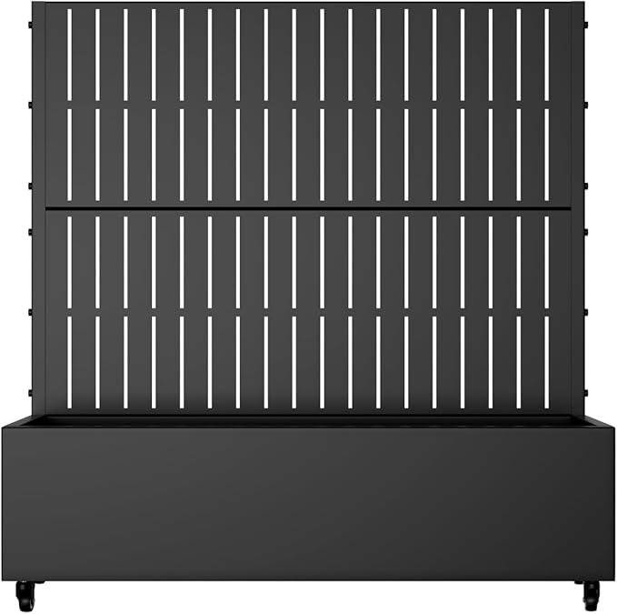 Casaphoria Metal Raised Garden Bed with Trellis and Wheels, 47"x47"x16" Planter Box for Climbing Plants, Vegetables & Vines, Features Drainage Holes and Privacy Screen (Black-Fence)