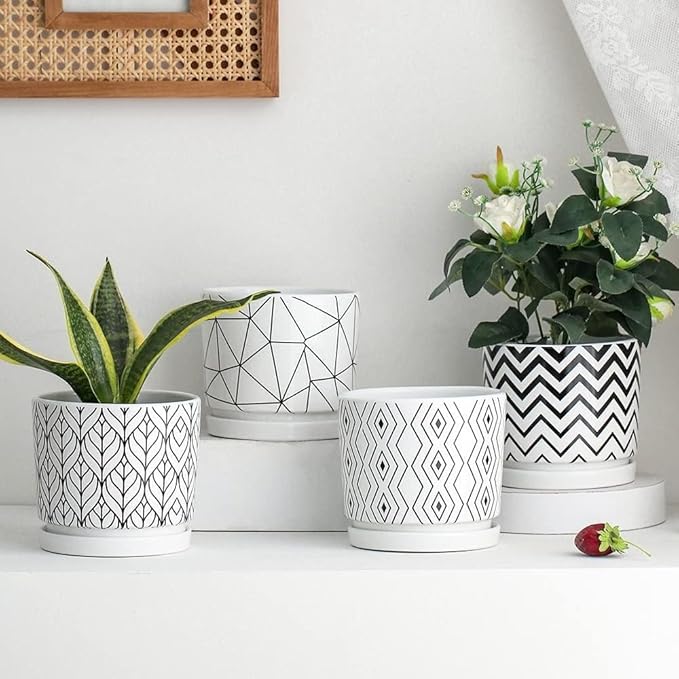 2 Pack Ceramic Plant Saucer Pot Tray 8 Inch, Planter Saucers 4 5 6 7 8 9 10 11 12 Inch for Indoors Outdoor, Durable Sturdy Flower Drainage Tray for Glazed Pots Base (8.5 Inch White)