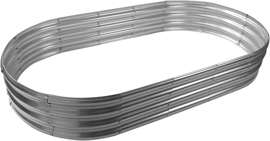 72X36X12 Inches Oval Galvanized Metal Garden Raised Bed/Plant Box for Planting,36 Inches Diameter Metal Fire Pit Ring,Small Animal Fence-3 in 1 Modular Design in Silver (6X3X1 FT, Oval)
