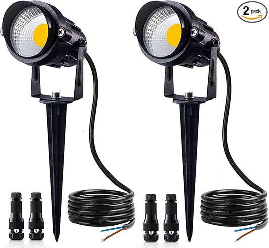 SUNVIE 12W LED Low Voltage Landscape Lights, Outdoor 12V 3000K Warm White (900LM) Waterproof Garden Pathway Lights Wall Tree Flag Spotlights with Spike Stand, 2 Pack with Connector
