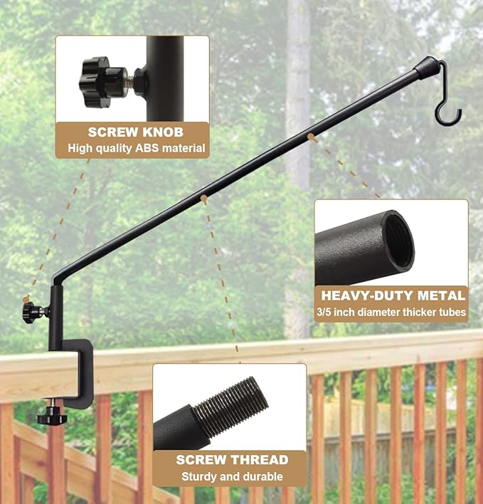 38 Inch Extended Reach Deck Hook Hanger for Railing, Heavy Duty Outdoor Plant Hook Holder for Hanging Bird Feeder Flower Basket Planter or Lanterns, 1 Pack