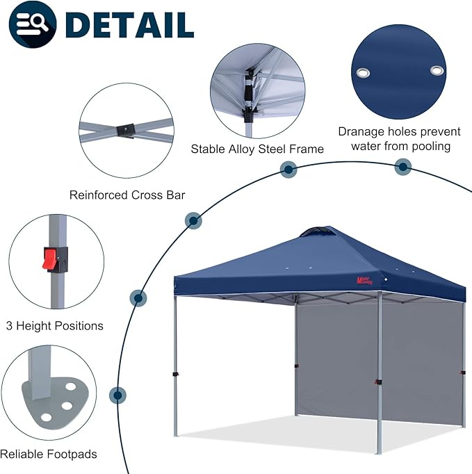 MASTERCANOPY Durable Pop-up Canopy Tent with 1 Sidewall (10'x10',Navy Blue)