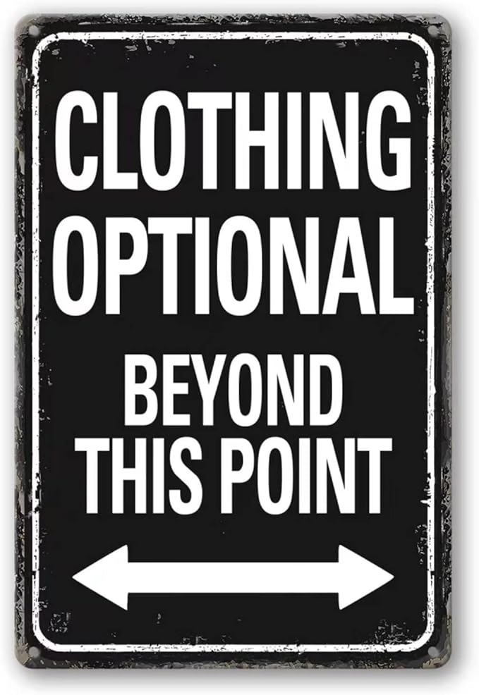 Clothing Optional Beyond This Point Sign Vintage Metal Tin Signs Man Cave Decor Bar Signs Wall Decor For Room Gifts For Men Black Sign 12 X 8 Inch