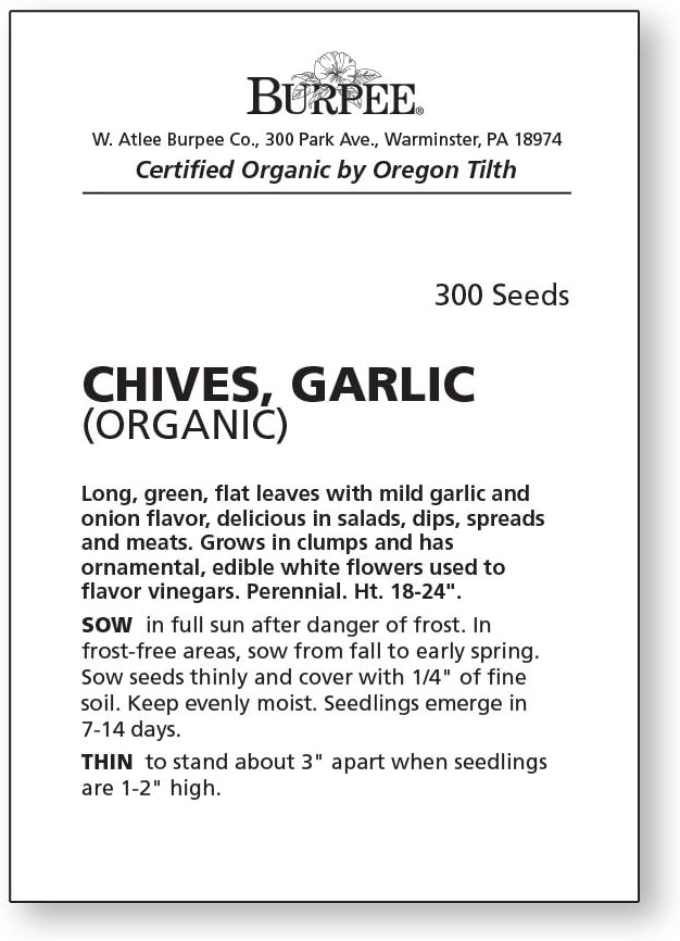 Burpee Garlic Organic Chives Seeds 300 Seeds (Pack of 2)