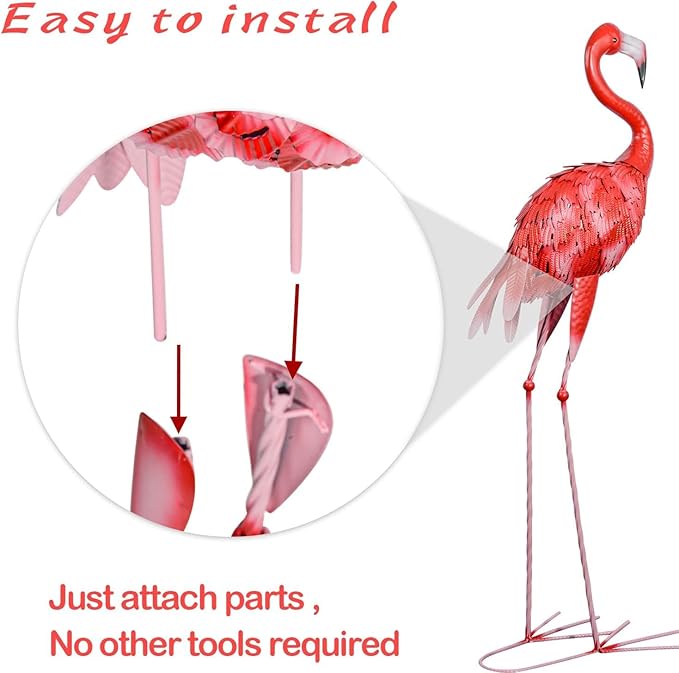 3Pcs Metal Flamingo Statues, Hot Pink Flamingo Outdoor Decor for Garden Home Patio Lawn Backyard Ornaments