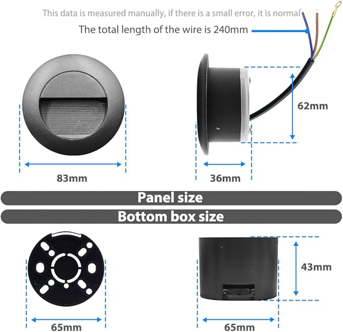 6Pcs 3W LED Recessed Wall Light, Step Light Warm White 3000K, Stair Light Staircase Light Lighting lamp, Inside Outside Garden Balcony Corridor, Aluminum, 120V Black