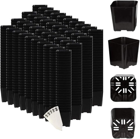 The Hydroponic City Black Square Flower Pots for Starting Seedlings, Succulents, or Cacti - 2" x 2", Pack of 1000 + THCity Stakes