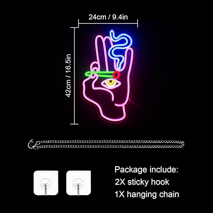 WLHOPE Evil Eye Neon Signs Hand Eye Neon Signs Pink Blue Led Neon Signs for Wall Decor, Hamsa Neon Sign, USB Connectivity Eye Neon Light Signs for Bedroom Game Room Home Bar Pub Cafes Party Gift