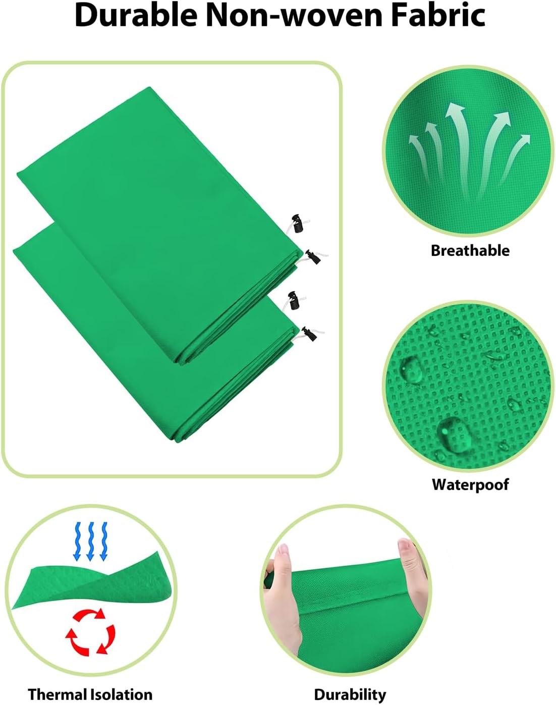 Upgrade Plant Cover Freeze Protection, 2 Packs 47"x72" 3 oz/yd² Thicken Large Frost Cloth Blankets for Trees Drawstring Bag Reusable with Zipper for Potted Winter Cold Weather- Green