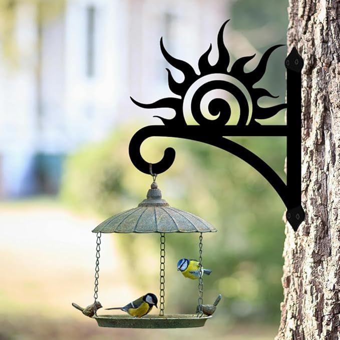 peacoblue Iron Plant Hangers Hooks Sunrise for Outdoor Indoor Hanging Plants Flower Fern Pots Lantern Bird Feeder Wind Chimes, 12"x15" Weather Resistant Metal Wall Holder for Porch Garden Farmhouse