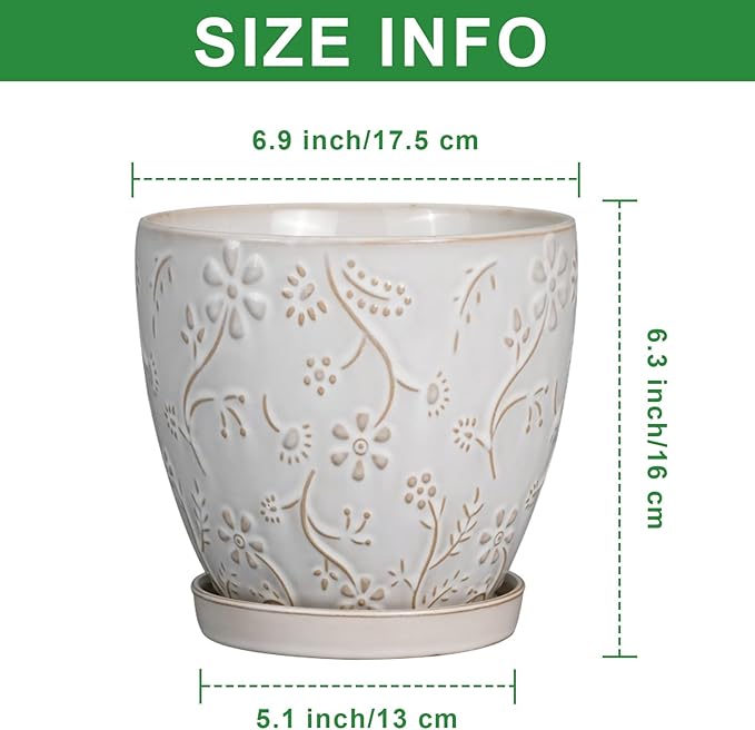 6 Inch Ceramic Plant Pot for Indoor Plants Outdoor Round Planter Flower Pot with Drainage Hole and Saucer for Home Garden Office Decor White