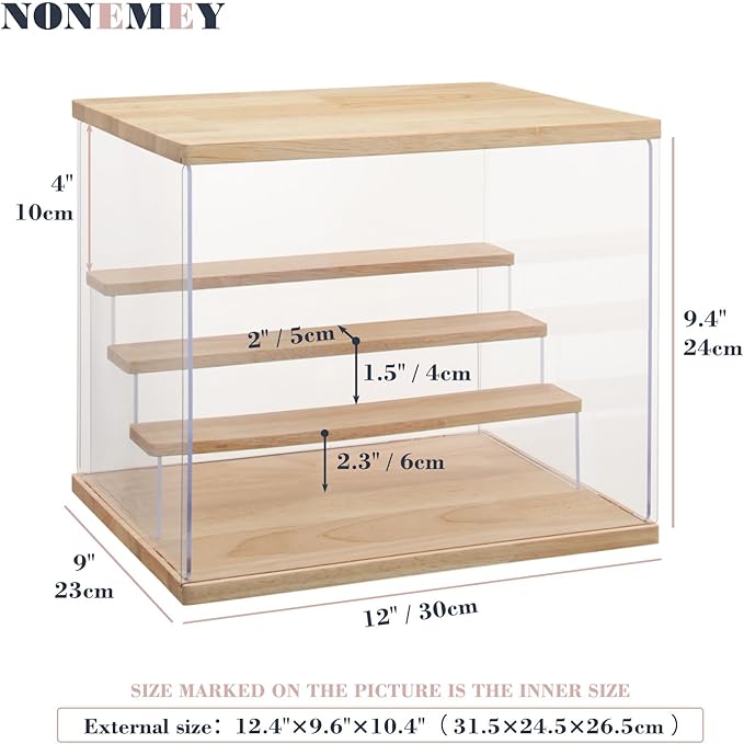 NONEMEY Clear Acrylic Display Case with Light ,3/4/5/6 Tier Multiple Color Lights via Remote Control Dustproof Display Box for Collectibles Figures Mini Toys (4Tier 12.4*9.6*10.4inch)